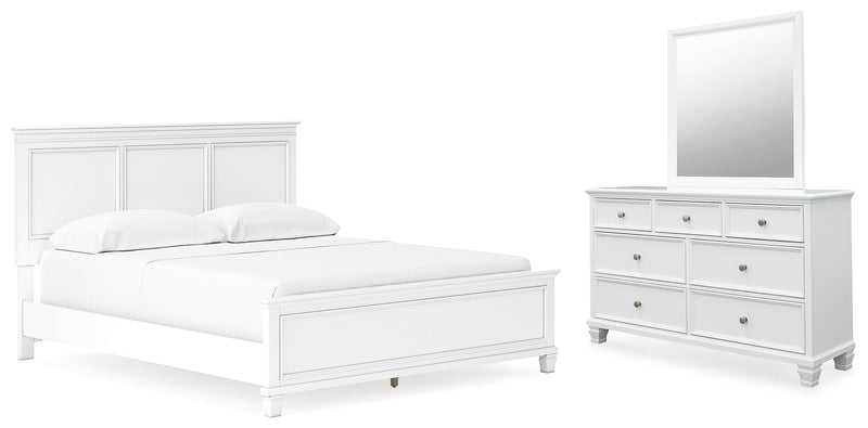 Fortman White California King Panel Bed with Mirrored Dresser from Ashley - Lara Furniture