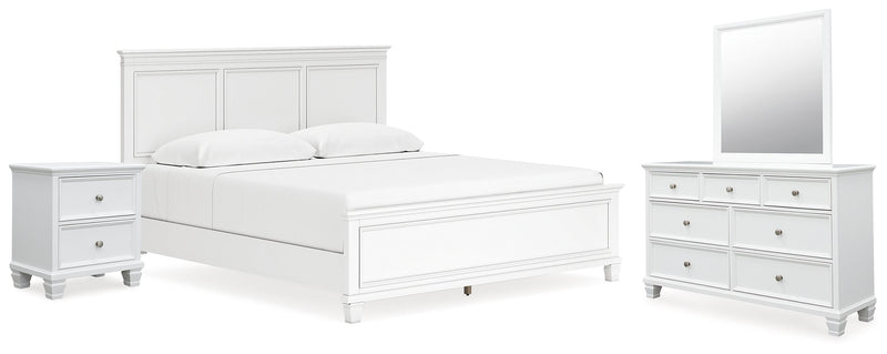 Fortman White King Panel Bed, Dresser, Mirror and Nightstand from Ashley - Lara Furniture