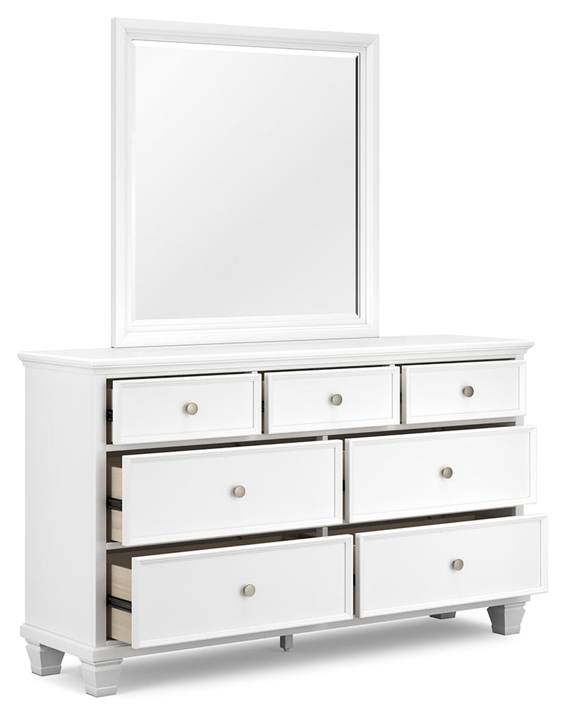 Fortman White California King Panel Bed with Mirrored Dresser from Ashley - Lara Furniture