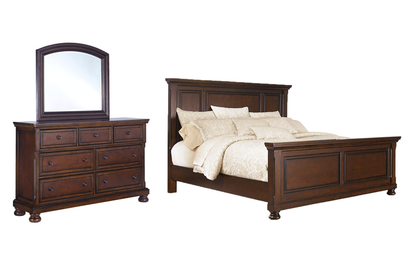 Porter Rustic Brown California King Panel Bed, Dresser and Mirror from Ashley - Lara Furniture