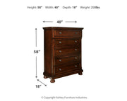 Porter Rustic Brown King Panel Bed with Mirrored Dresser and Chest from Ashley - Lara Furniture