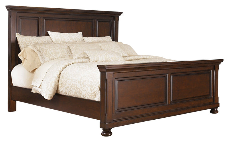Porter Rustic Brown King Panel Bed with Mirrored Dresser and Chest from Ashley - Lara Furniture