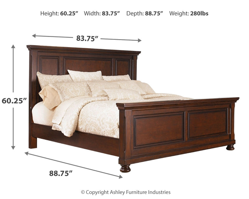 Porter Rustic Brown King Panel Bed with Mirrored Dresser and Chest from Ashley - Lara Furniture