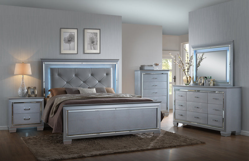 Lillian Silver LED Upholestered Bedroom Set - Lara FurnitureBedroom Set