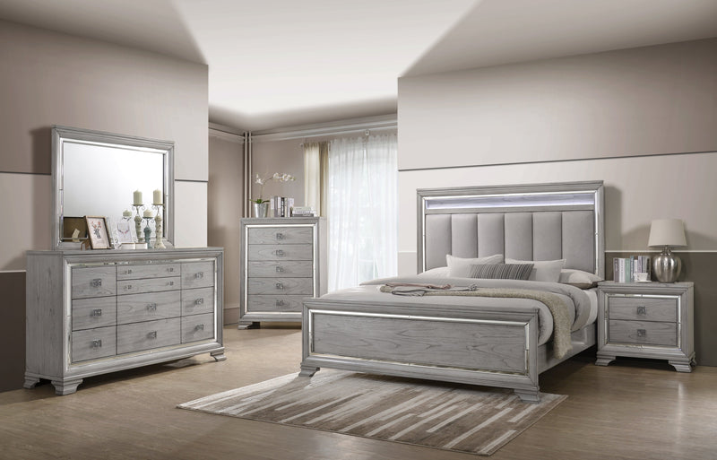Vail Gray LED Upholstered Panel Bedroom Set - Lara FurnitureBedroom Set