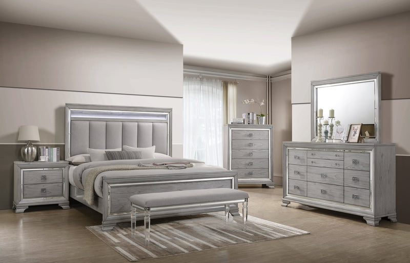 Vail Gray LED Upholstered Panel Bedroom Set - Lara FurnitureBedroom Set