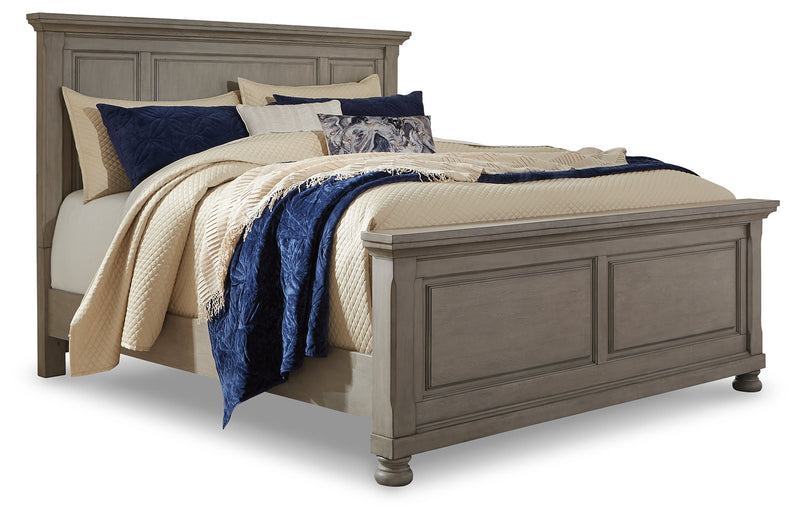 Lettner Light Gray Queen Panel Bed with Mirrored Dresser and 2 Nightstands from Ashley - Lara Furniture