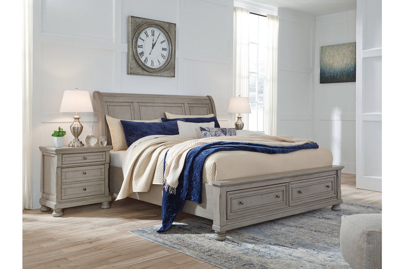 Lettner Light Gray California King Sleigh Bed with 2 Storage Drawers from Ashley - Lara Furniture