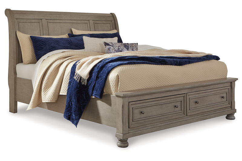 Lettner Light Gray California King Sleigh Bed with 2 Storage Drawers from Ashley - Lara Furniture
