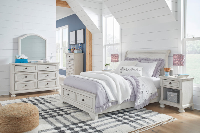 Robbinsdale Antique White Sleigh Storage Bedroom Set from Ashley - Lara Furniture