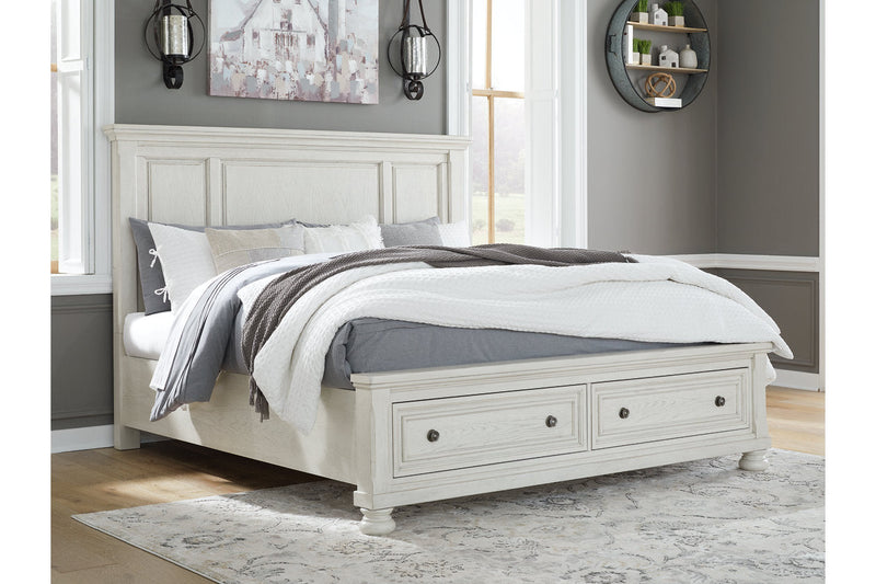 Robbinsdale Antique White King Panel Storage Bed from Ashley - Lara Furniture