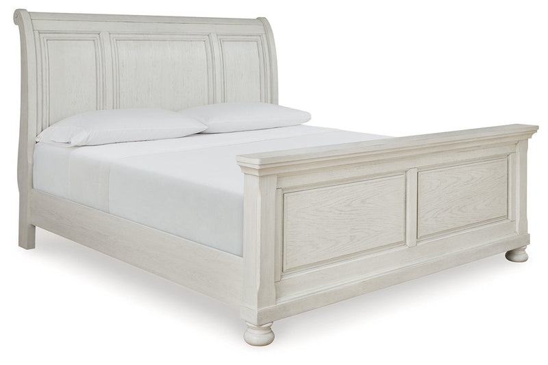 Robbinsdale Antique White King Sleigh Bed -  Ashley - Lara Furniture