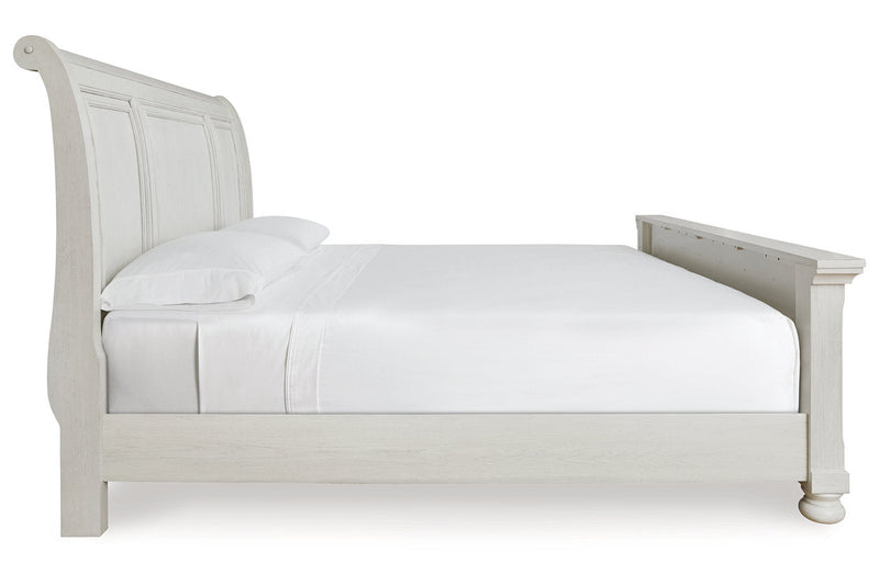 Robbinsdale Antique White King Sleigh Bed -  Ashley - Lara Furniture