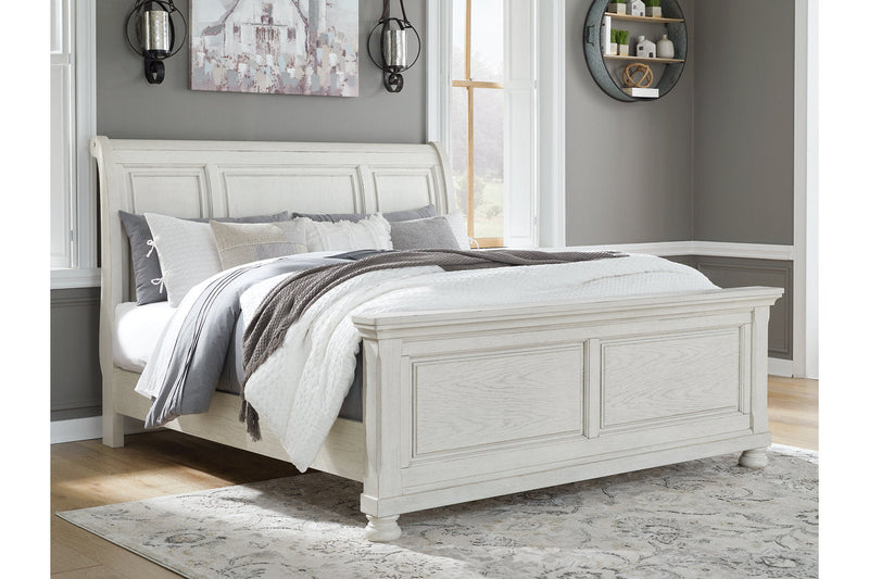 Robbinsdale Antique White King Sleigh Bed -  Ashley - Lara Furniture