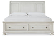 Robbinsdale Antique White California King Sleigh Bed with Storage from Ashley - Lara Furniture