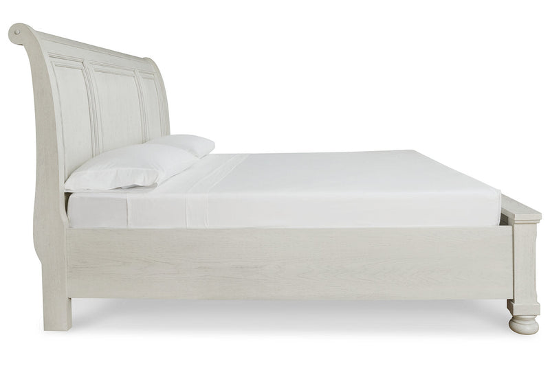 Robbinsdale Antique White California King Sleigh Bed with Storage from Ashley - Lara Furniture