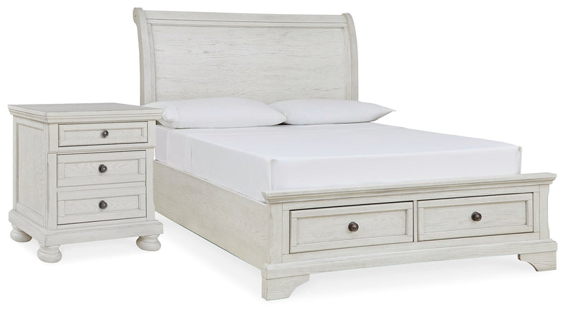 Robbinsdale Antique White Full Storage Bed and Nightstand from Ashley - Lara Furniture