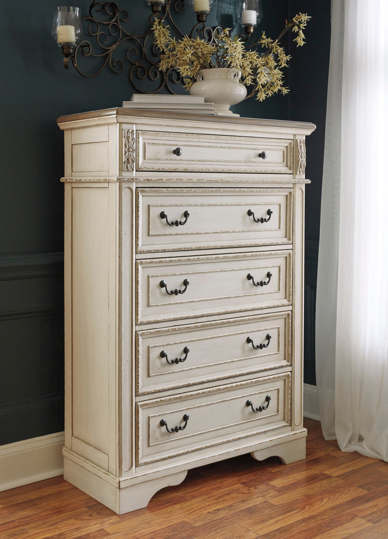 Realyn Chipped White Footboard Storage Platform Bedroom Set from Ashley - Lara Furniture