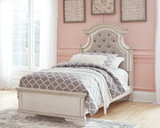 Realyn Two-tone Twin Upholstered Panel Bed and Nightstand from Ashley - Lara Furniture