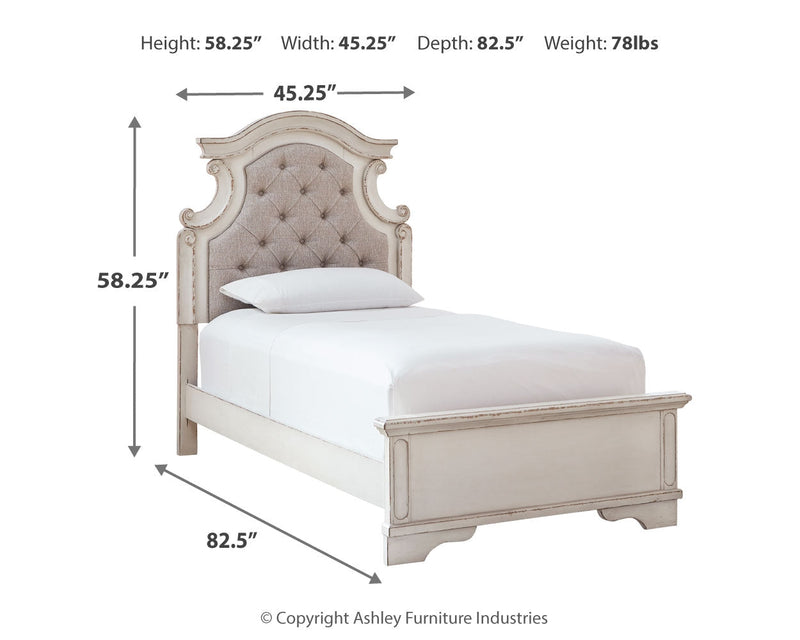 Realyn Two-tone Twin Upholstered Panel Bed and Nightstand from Ashley - Lara Furniture