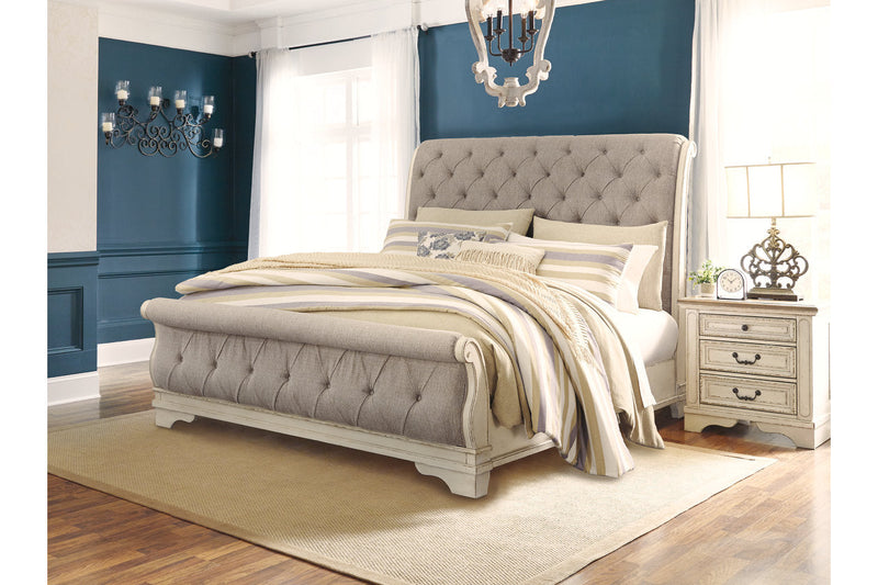 Realyn Chipped White California King Sleigh Bed from Ashley - Lara Furniture