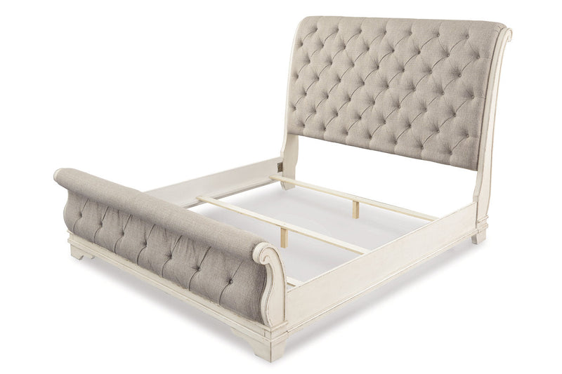 Realyn Chipped White California King Sleigh Bed from Ashley - Lara Furniture