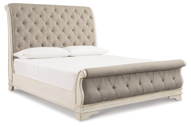 Realyn Chipped White California King Sleigh Bed from Ashley - Lara Furniture