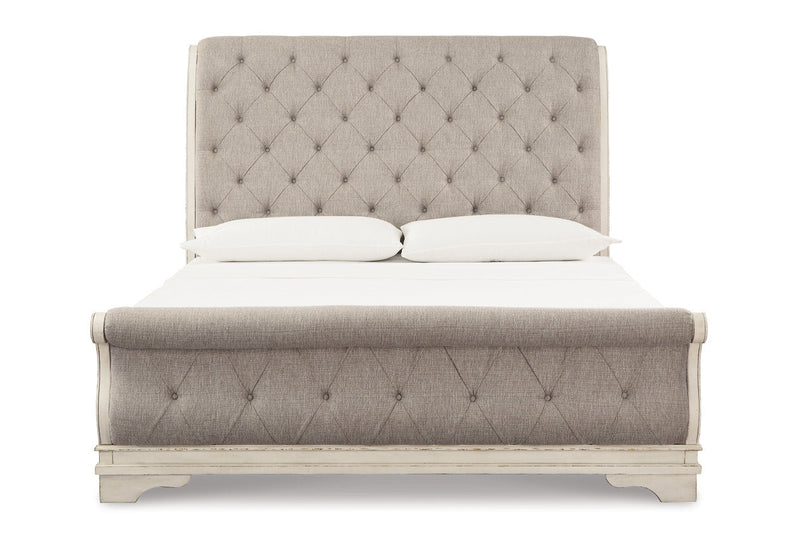 Realyn Chipped White California King Sleigh Bed from Ashley - Lara Furniture