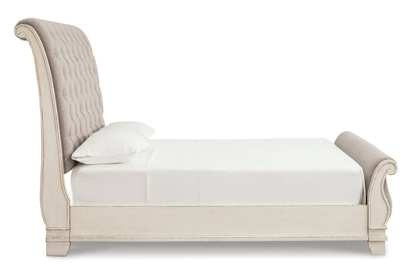 Realyn Chipped White California King Sleigh Bed from Ashley - Lara Furniture