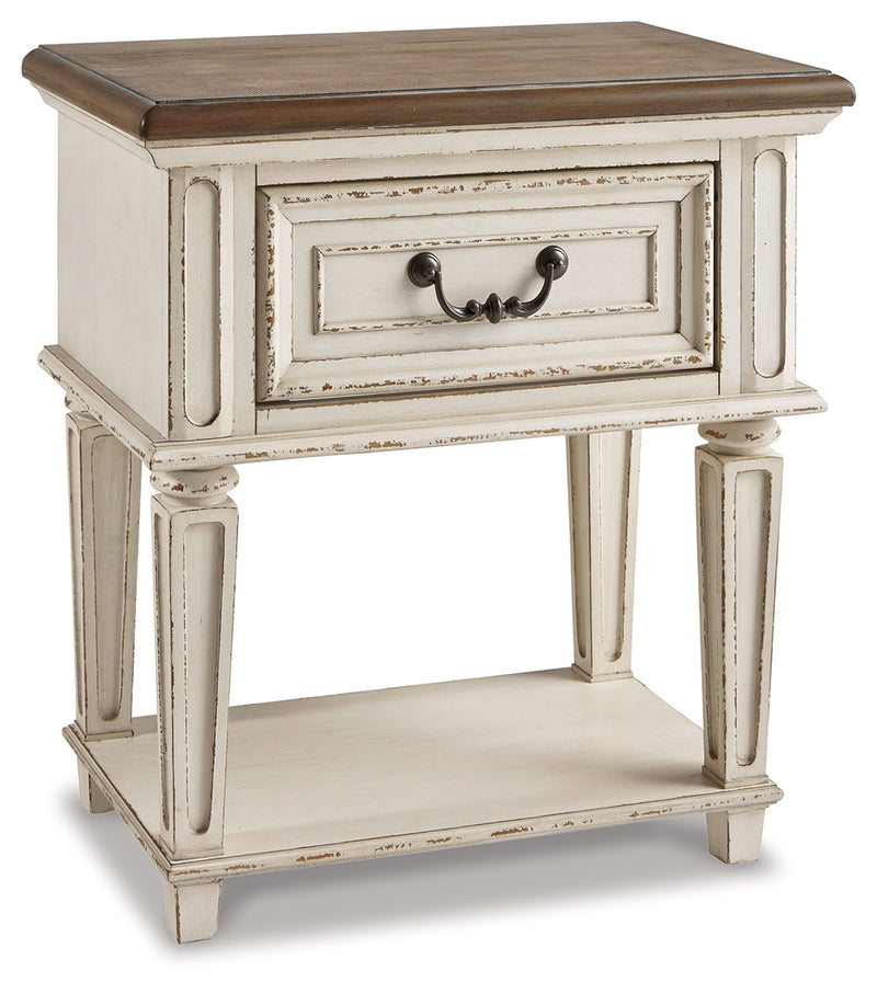 Realyn Two-tone Twin Upholstered Panel Bed and Nightstand from Ashley - Lara Furniture