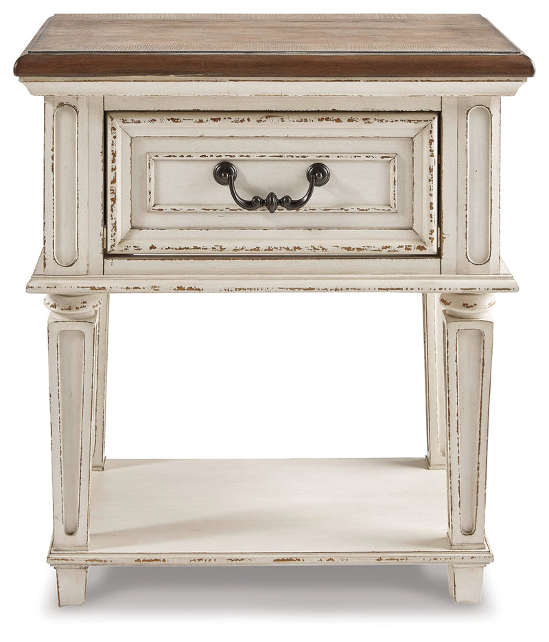 Realyn Two-tone Twin Upholstered Panel Bed and Nightstand from Ashley - Lara Furniture