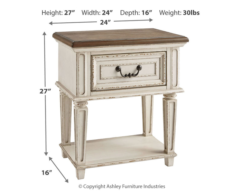 Realyn Two-tone Twin Upholstered Panel Bed and Nightstand from Ashley - Lara Furniture