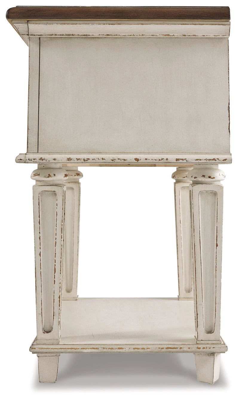Realyn Two-tone Twin Upholstered Panel Bed and Nightstand from Ashley - Lara Furniture