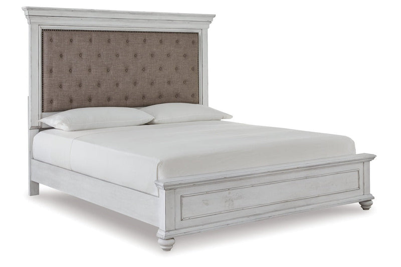 Kanwyn Whitewash Queen Panel Upholstered Bed - Lara FurnitureQueen Bed
