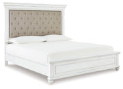 Kanwyn Whitewash King Upholstered Panel Bed, Dresser and Nightstand from Ashley - Lara Furniture