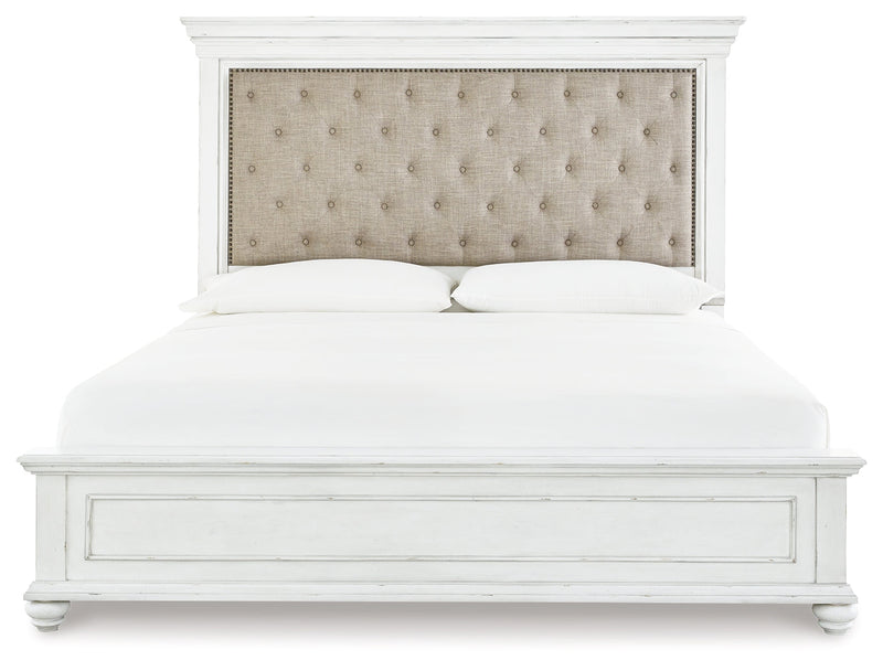 Kanwyn Whitewash King Upholstered Panel Bed, Dresser and Nightstand from Ashley - Lara Furniture