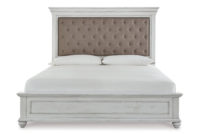 Kanwyn Whitewash Queen Panel Upholstered Bed - Lara FurnitureQueen Bed