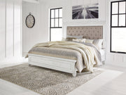 Kanwyn Whitewash King Upholstered Panel Bed, Dresser and Nightstand from Ashley - Lara Furniture