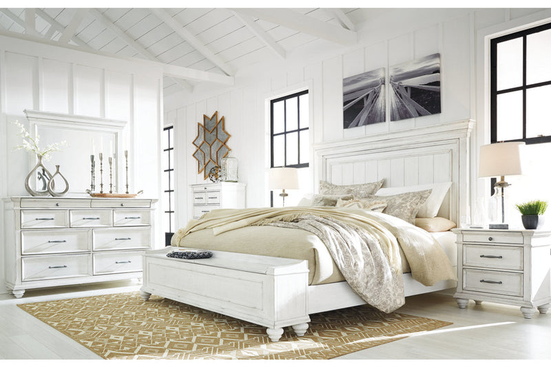 Kanwyn Whitewash California King Panel Bed with Storage Bench -  Ashley - Lara Furniture