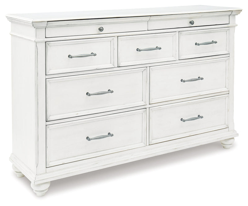 Kanwyn Whitewash King Upholstered Panel Bed, Dresser and Nightstand from Ashley - Lara Furniture
