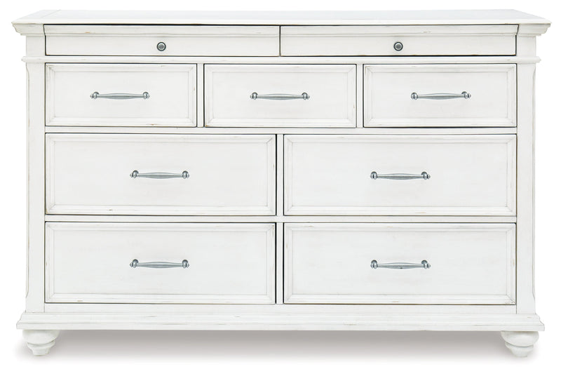 Kanwyn Whitewash King Upholstered Panel Bed, Dresser and Nightstand from Ashley - Lara Furniture