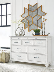 Kanwyn Whitewash King Upholstered Panel Bed, Dresser and Nightstand from Ashley - Lara Furniture