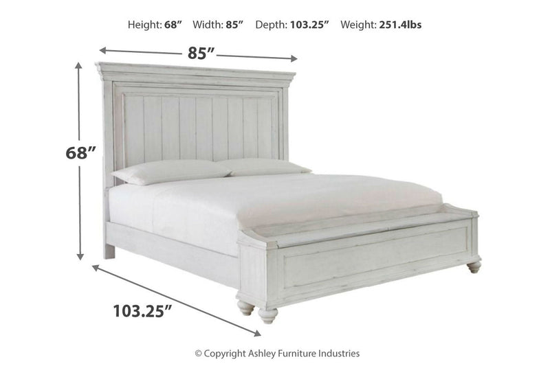 Kanwyn Whitewash California King Panel Bed with Storage Bench -  Ashley - Lara Furniture