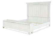 Kanwyn Whitewash California King Panel Bed with Storage Bench -  Ashley - Lara Furniture