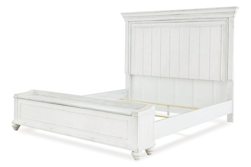 Kanwyn Whitewash California King Panel Bed with Storage Bench -  Ashley - Lara Furniture