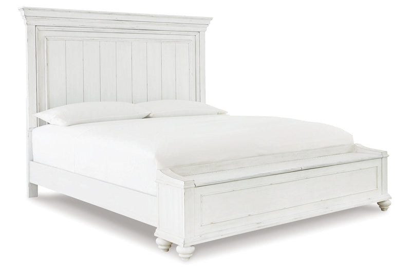 Kanwyn Whitewash California King Panel Bed with Storage Bench -  Ashley - Lara Furniture