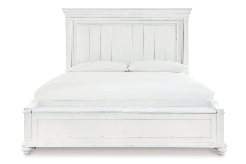 Kanwyn Whitewash California King Panel Bed with Storage Bench -  Ashley - Lara Furniture