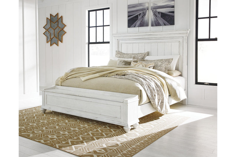 Kanwyn Whitewash California King Panel Bed with Storage Bench -  Ashley - Lara Furniture