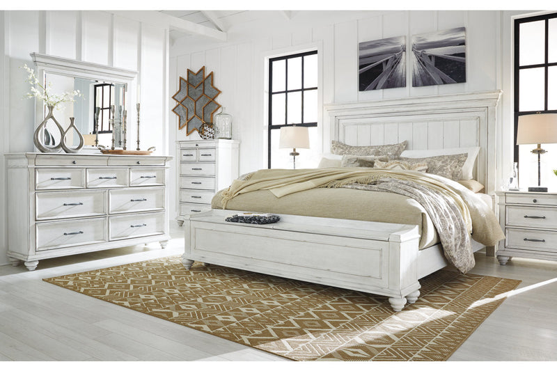 Kanwyn Whitewash California King Panel Bed with Storage Bench -  Ashley - Lara Furniture