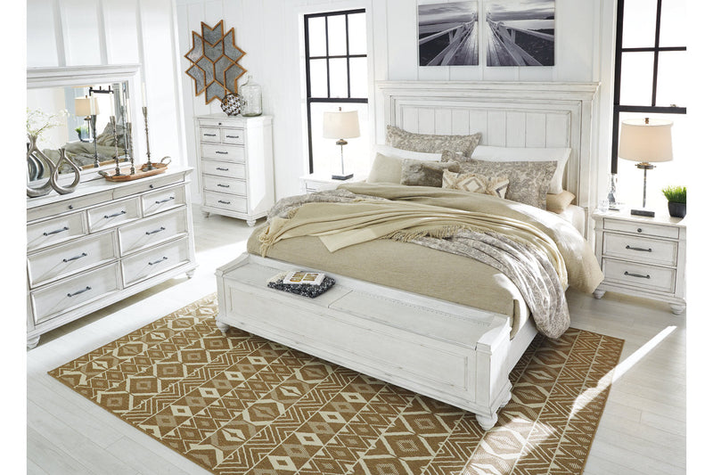 Kanwyn Whitewash California King Panel Bed with Storage Bench -  Ashley - Lara Furniture